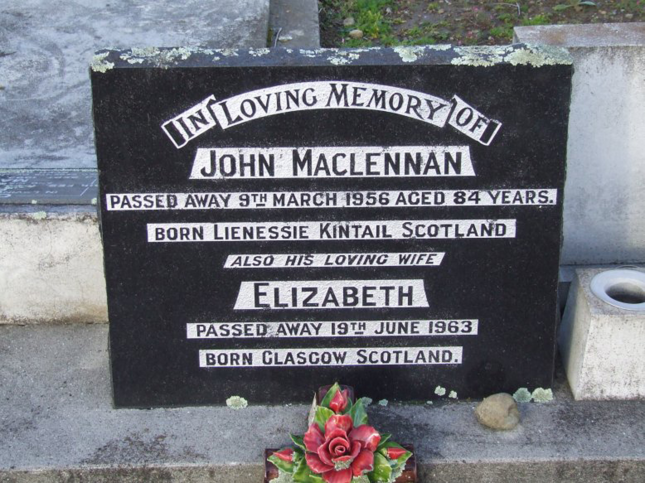 Photo of headstones/John MacLennan died 1956 MI Waipukurau